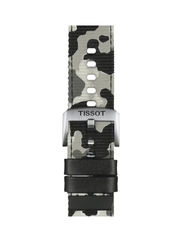 TISSOT Uhrenarmbänder-Original Textilarmband mit Lederelementen camouflage Bandanstoß 22 mm T85.2.0.46.771