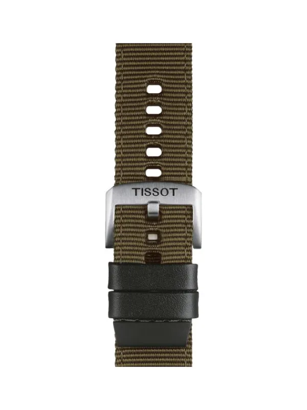 TISSOT Uhrenarmbänder-Original Textilarmband mit Lederelementen khaki Bandanstoß 22 mm T85.2.0.46.756