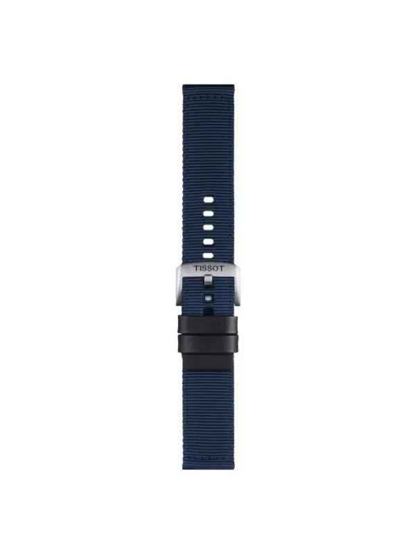 TISSOT Uhrenarmbänder-Original Textilarmband mit Lederelementen blau Bandanstoß 22 mm T85.2.0.46.754