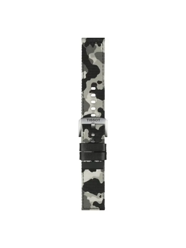 TISSOT Uhrenarmbänder-Original Textilarmband mit Lederelementen camouflage Bandanstoß 22 mm T85.2.0.46.771