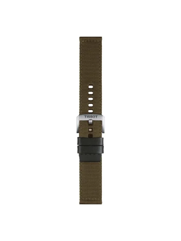 TISSOT Uhrenarmbänder-Original Textilarmband mit Lederelementen khaki Bandanstoß 22 mm T85.2.0.46.756