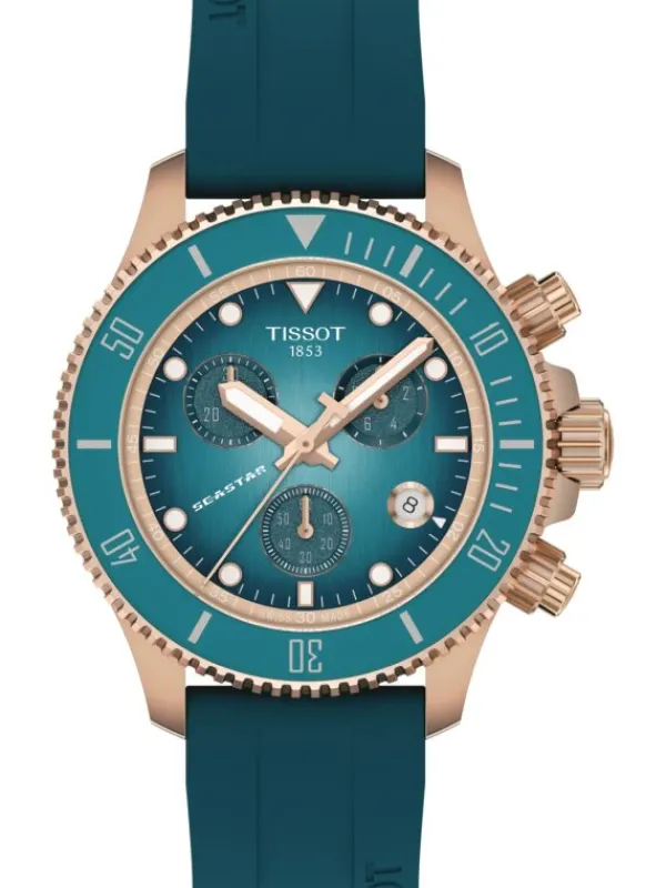 TISSOT Herrenuhren | Damenuhren-Seastar 1000 Quarz Chronograph 38 mm rosé türkis T120.217.37.041.00