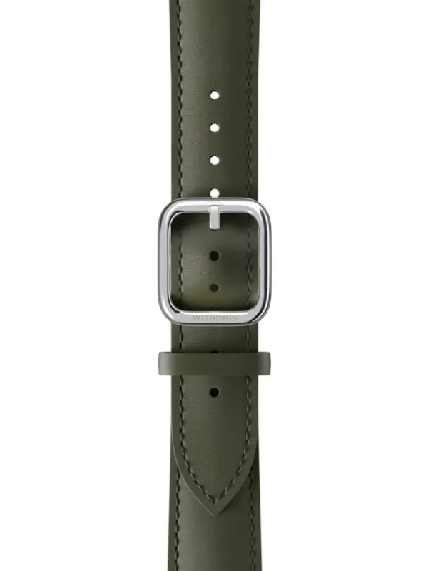 WITHINGS Uhrenarmbänder-Kalbsleder, kaki grün, 18 mm, Schließe silbern 3700546707636